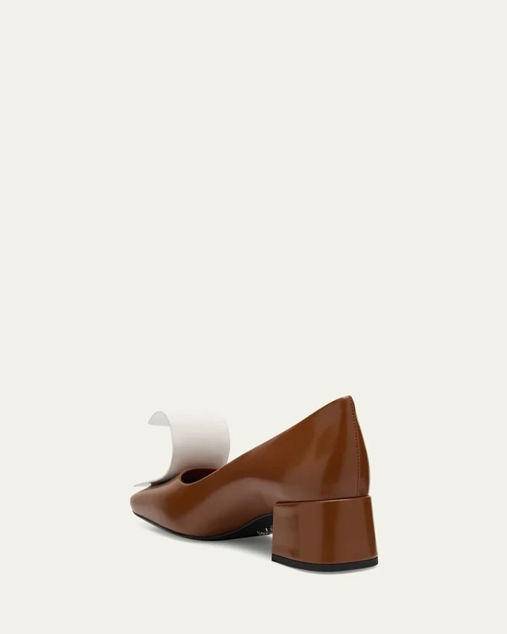 Dual Leather Pumps with Ribbon Detail - Image 4
