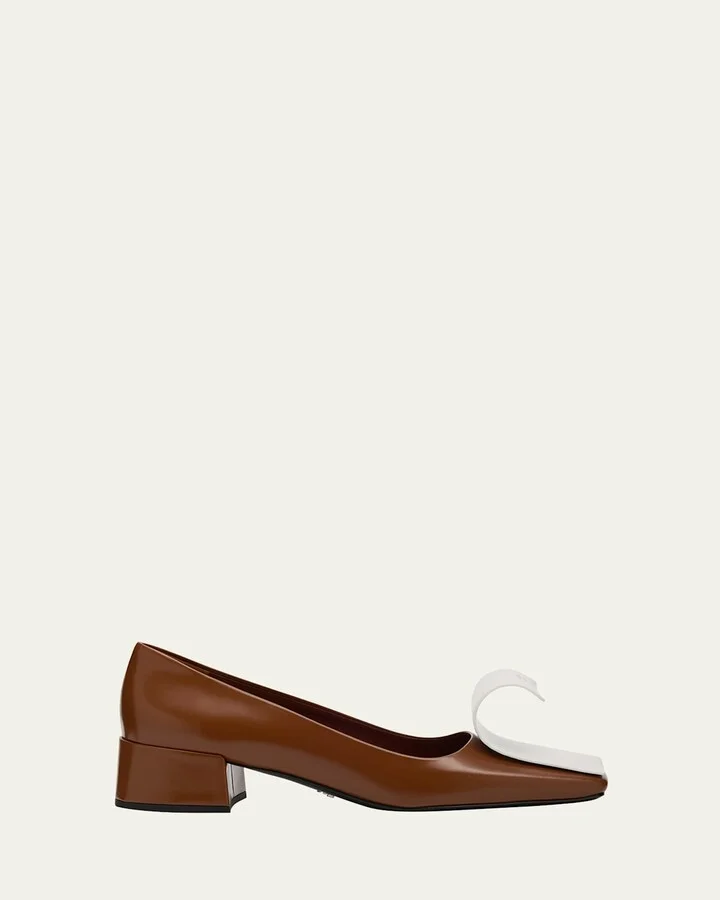 Dual Leather Pumps with Ribbon Detail