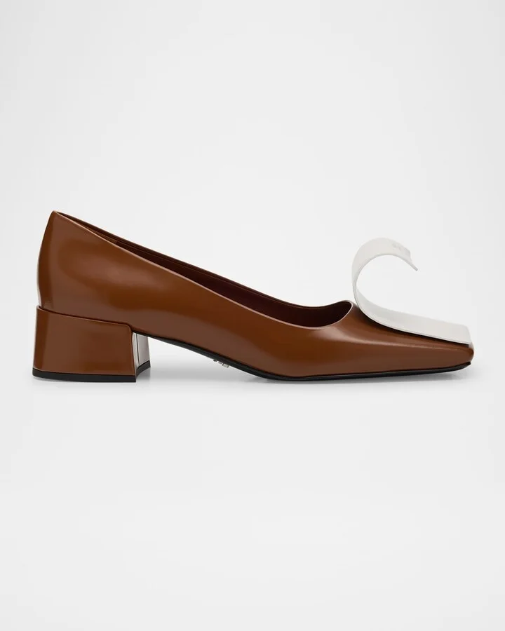 Dual Leather Pumps with Ribbon Detail