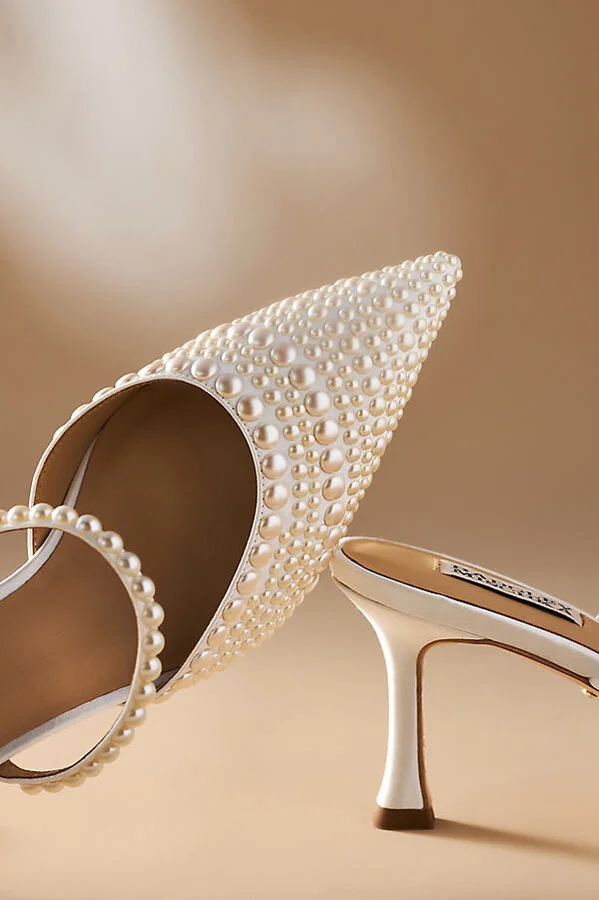 Duchess Pearl-Embellished Satin Mule Heels - Image 3