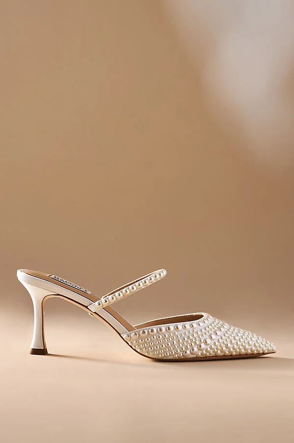 Duchess Pearl-Embellished Satin Mule Heels