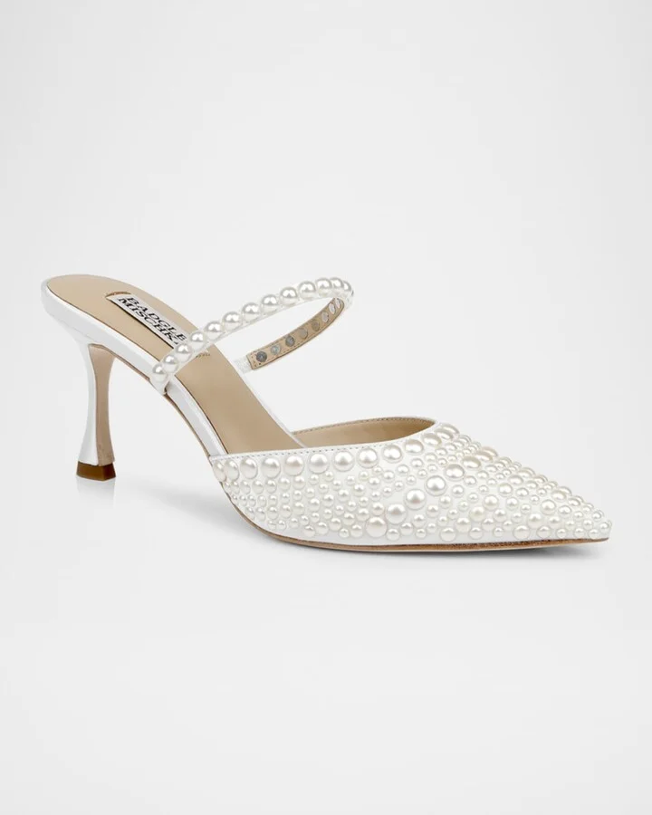 Duchess Pointed Pearly Mule Pumps - Image 9