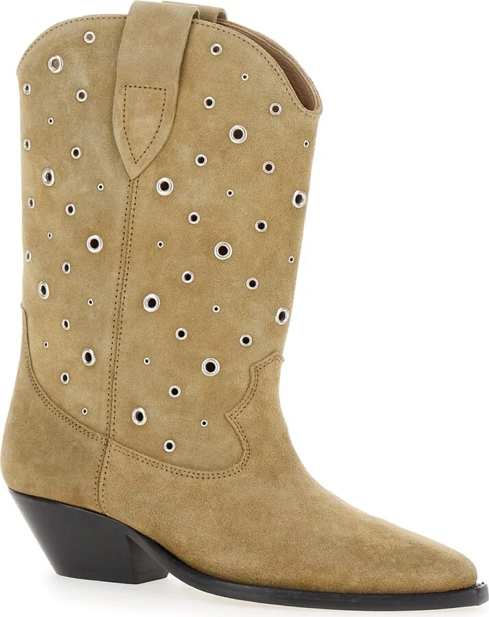 'duerto' Beige Western Boots With Studs In Suede Woman - Image 2