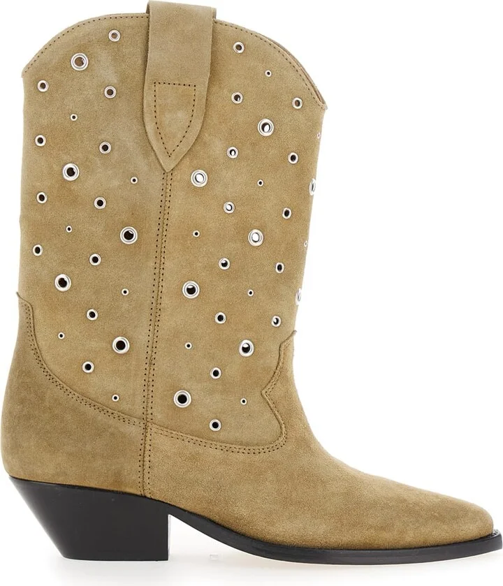 'duerto' Beige Western Boots With Studs In Suede Woman