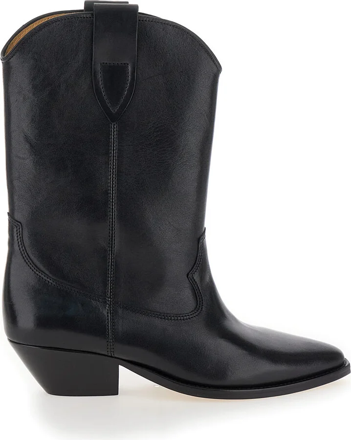 'duetro' Black Ankle Boots With Western Heel In Leather Woman