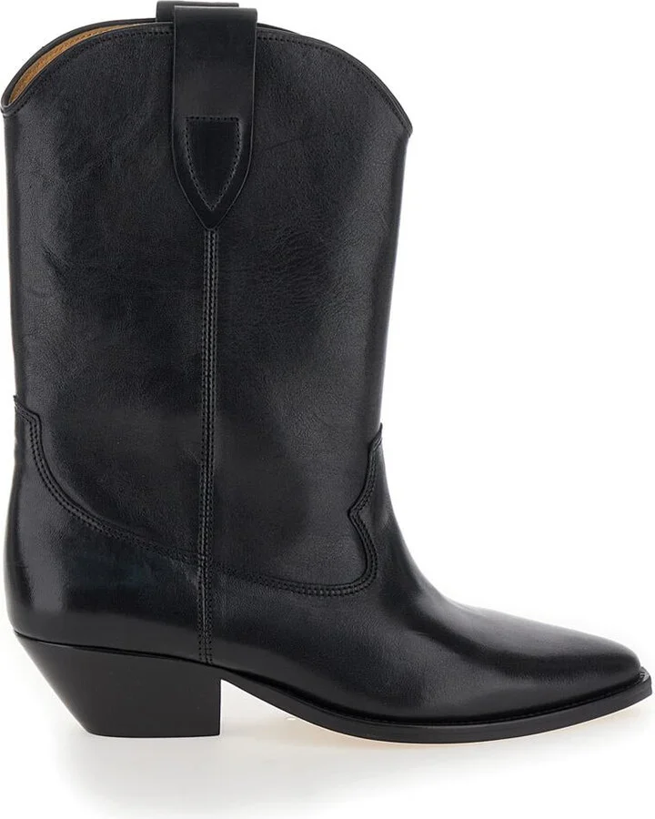'Duetro' Black Ankle Boots With Western Heel In Leather Woman