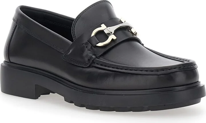 'duglas' Black Loafers With Gancini Plaque On The Front And Embossed Logo On The Rear In Leather Man - Image 2