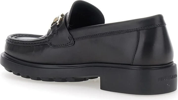 'duglas' Black Loafers With Gancini Plaque On The Front And Embossed Logo On The Rear In Leather Man - Image 3