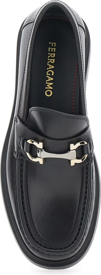 'duglas' Black Loafers With Gancini Plaque On The Front And Embossed Logo On The Rear In Leather Man - Image 4