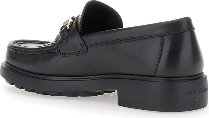'Duglas' Black Loafers With Gancini Plaque On The Front And Embossed Logo On The Rear In Leather Man - Image 3