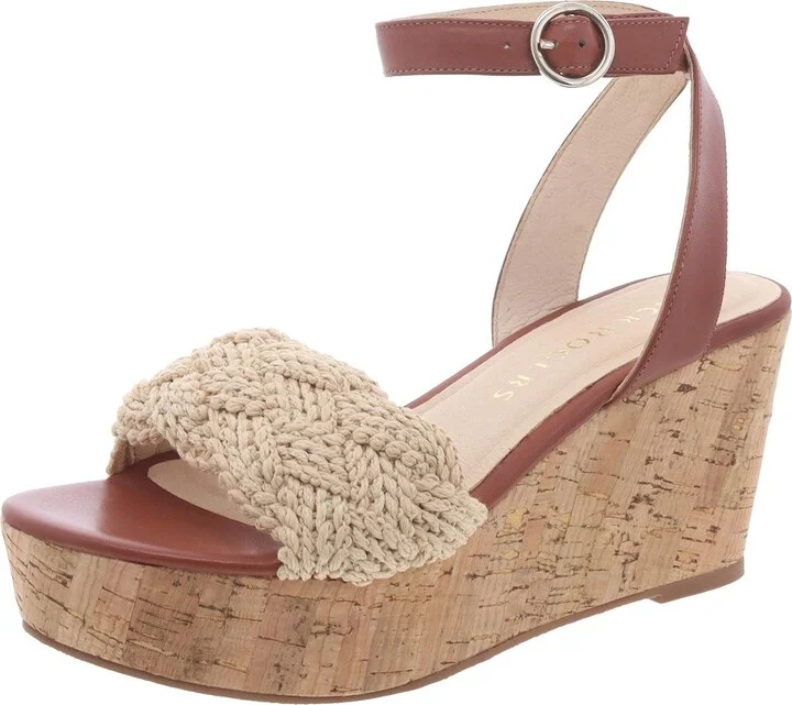Dumont Woven Rope Womens Leather Trim Ankle Strap Wedge Sandals