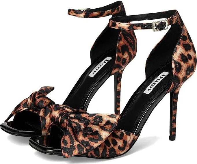 Dune London Mannequins High Heels Leopard Fabric : 38 (US Women's 8) B - Medium, Leather/Rubber/Satin