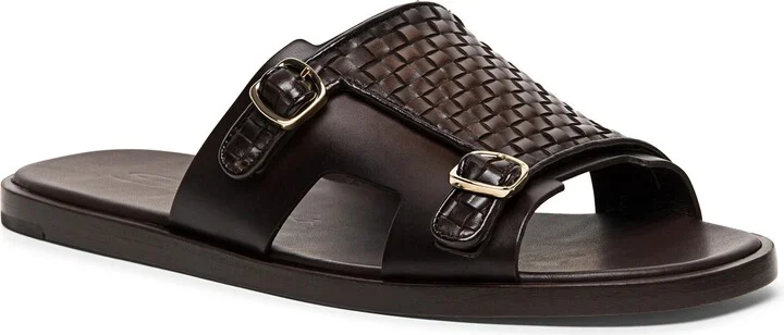 Duo Woven Leather Monk Strap Slide Sandal