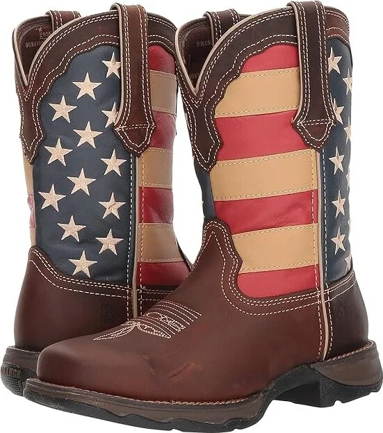 Durango Lady Rebel Flag Steel Toe Cowboy Women's Boots Brown : 6 B - Medium, Leather/Full Grain leather