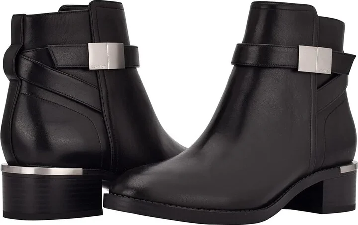 Dwayne Boots Womens US 8.5 Black Leather Block Heel Booties GBNC637