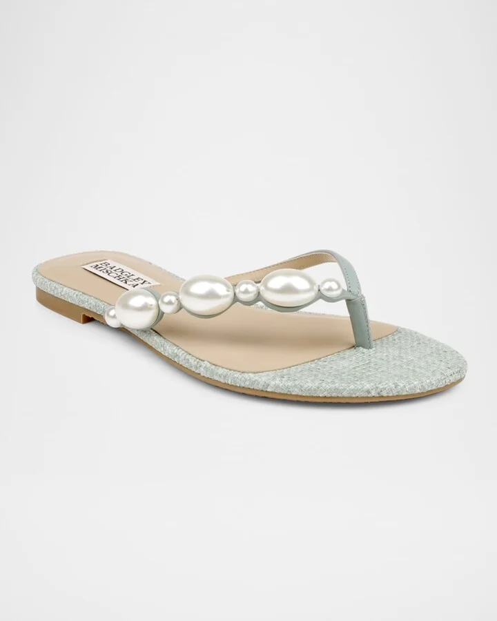 Dyana Pearly Woven Leather Flat Sandals - Image 4
