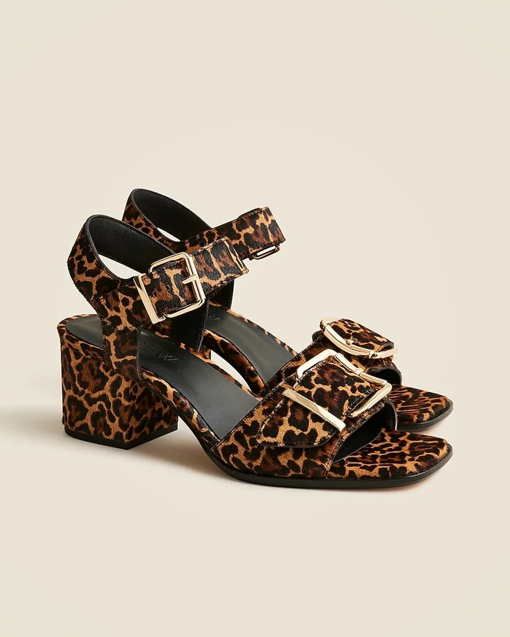 Dylan buckle block-heel sandals in leopard-print calf hair