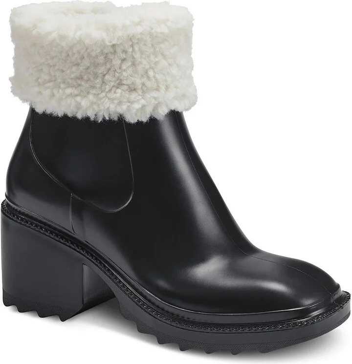 Eadin Womens Faux Fur Lined Faux Fur Trim Rain Boots