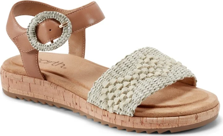 Earth Women's Padma Woven Band Ankle Strap Sandals - Cream/Brown