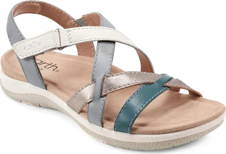 Earth Women's Sterling Strappy Sporty Sandals - Turquoise/Grey Multi Leather