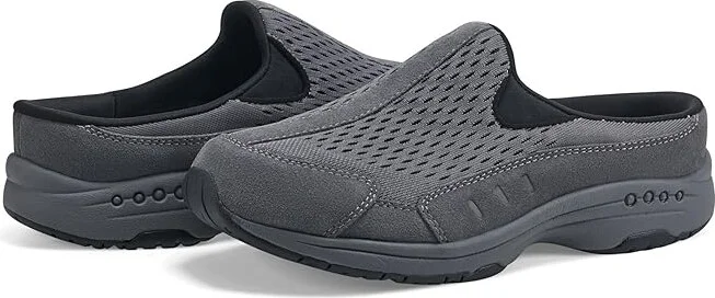 Easy Spirit Traveltime675 Women's Clog Shoes Dark Grey Suede : 5.5 M (B), Leather/Rubber/Suede