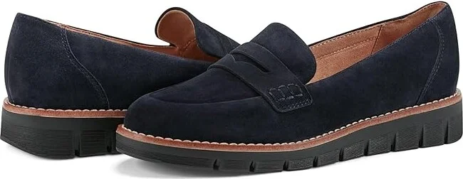 Easy Spirit Velia Women's Flat Shoes Dark Blue Suede : 8 W (D), Leather/Suede