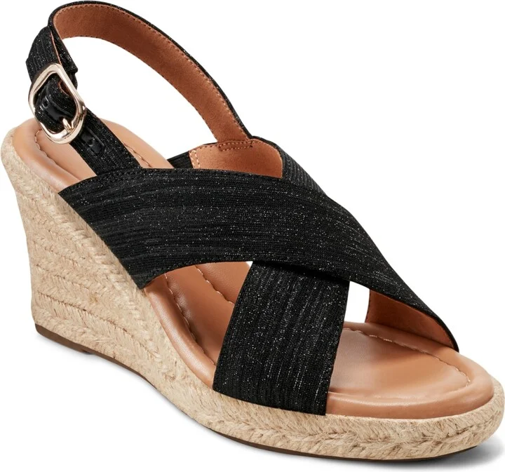 Easy Spirit Women's Ariane Espadrille Wedge Sandals - Black/Silver