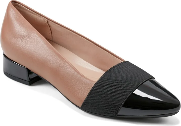 Easy Spirit Women's Casta eFlex Low Block Heel Pumps - Cognac/Black
