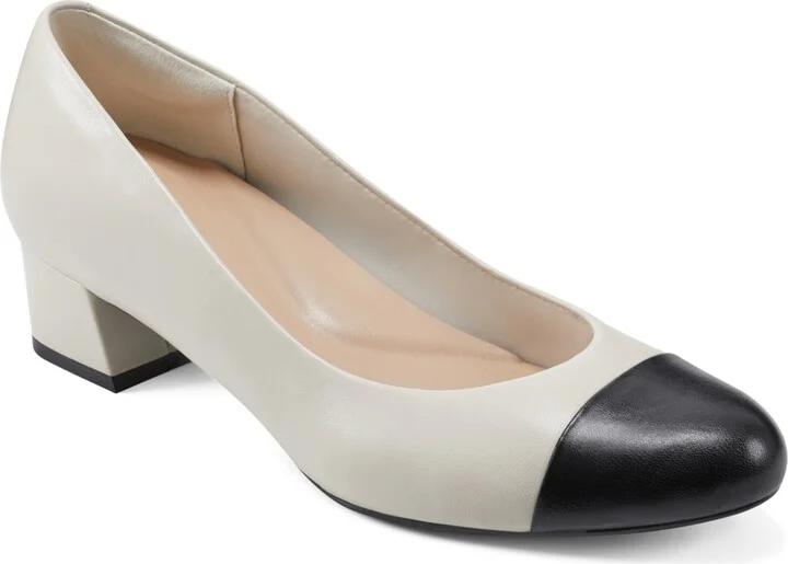 Easy Spirit Women's Eflex Lucinda Slip-On Block Heel Dress Pumps - Ivory Leather, Black - Leather, Faux Lea