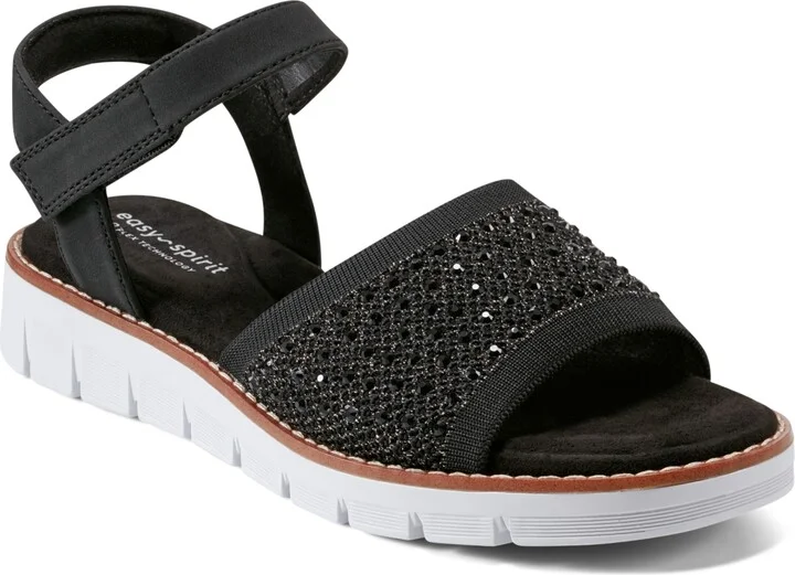 Easy Spirit Women's Jaela Embellished eFlex Flat Sandals - Black, Silver