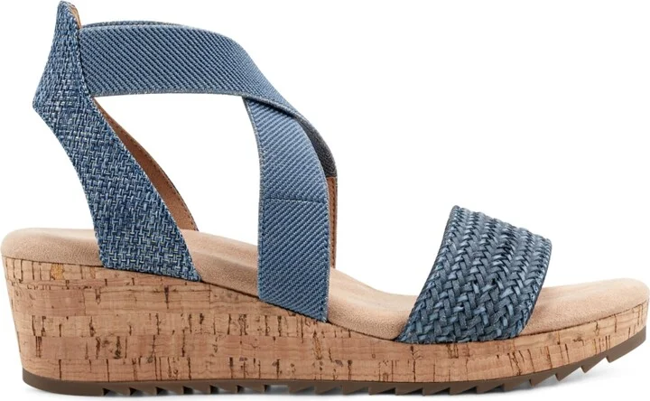 Easy Spirit Women's Lorena Woven Strappy Wedge Sandals - Blue/Gold - Image 2