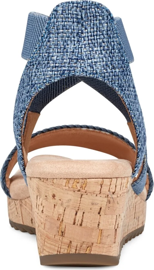 Easy Spirit Women's Lorena Woven Strappy Wedge Sandals - Blue/Gold - Image 3