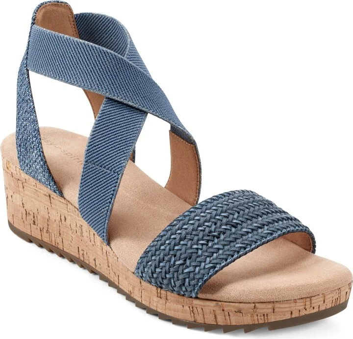 Easy Spirit Women's Lorena Woven Strappy Wedge Sandals - Blue/Gold