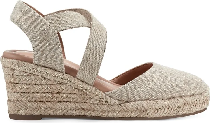 Easy Spirit Women's Meza Casual Strappy Espadrille Wedges Sandal - Medium Natural, Gold Textile - Image 2