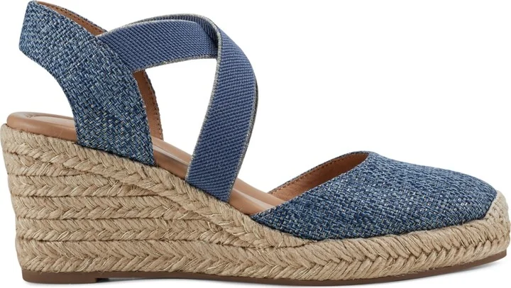 Easy Spirit Women's Meza Casual Strappy Espadrille Wedges Sandal - Medium Natural, Gold Textile - Image 6