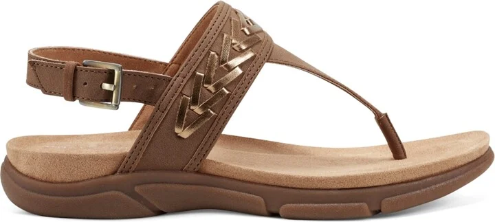 Easy Spirit Women's Monte Woven T-Strap Flat Sandals - Medium Brown/Bronze - Image 2