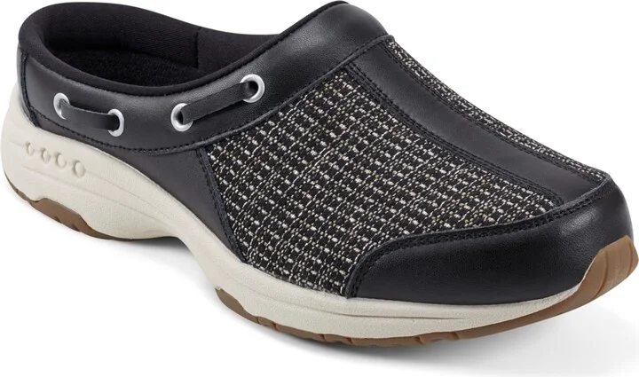 Easy Spirit Women's Travelport Nautical Mule Walking Sneakers - Black Woven/Leather