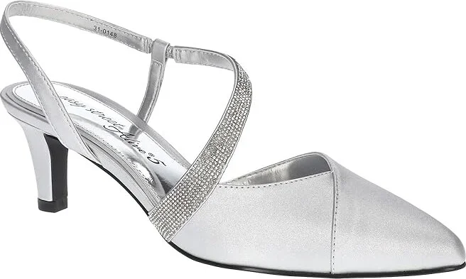 Easy Street Emerald High Women's Heels Silver Satin : 9.5 M (B), Faux Leather/Rubber