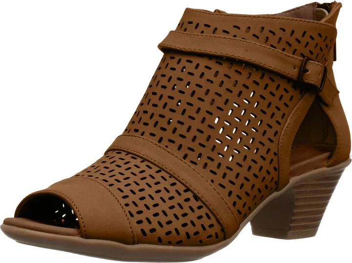 Easy Street Womens Carrigan Perforated Peep Toe Block Pumps Heels Casual Low Heel 1-2" - Brown - Size 8.5 2E