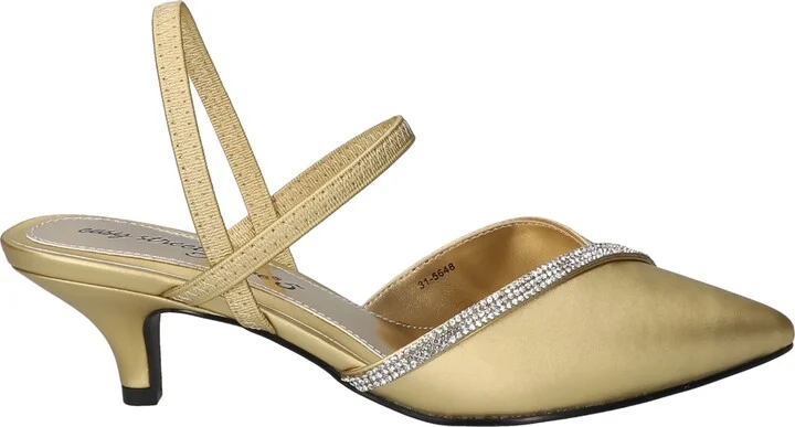 Easy Street Women's Unna Slip-On Pumps - Gold Satin W/ Stones - Image 2