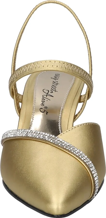 Easy Street Women's Unna Slip-On Pumps - Gold Satin W/ Stones - Image 5