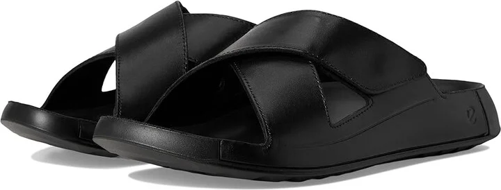 ECCO Cozmo Two Band Cross Slide Sandal Men's Sandals Black : EU 40 (US Men's 6-6.5) D - Medium, Leather