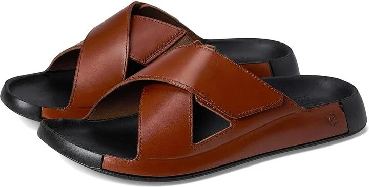 ECCO Cozmo Two Band Cross Slide Sandal Men's Sandals Cognac : EU 45 (US Men's 11-11.5) D - Medium, Leather