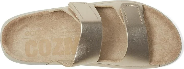 ECCO Cozmo Two Band Slide Sandal Women's Sandals Pure White Gold Metallic : EU 36 (US Women's 5-5.5) M, Leather/Suede - Image 2