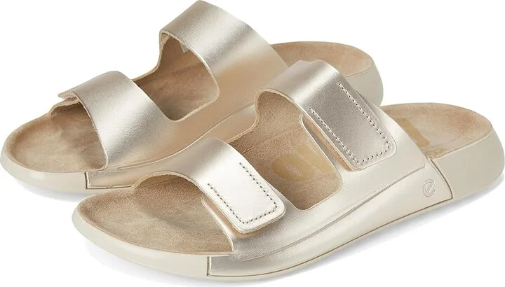ECCO Cozmo Two Band Slide Sandal Women's Sandals Pure White Gold Metallic : EU 36 (US Women's 5-5.5) M, Leather/Suede
