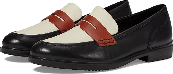ECCO Dress Classic 15 Penny Loafer Women's Shoes Black/Limestone/Cognac : EU 35 (US Women's 4-4.5) M, Leather