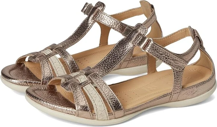 ECCO Flash T-Strap Sandal Women's Sandals Warm Grey Metallic/Moon Rock : EU 35 (US Women's 4-4.5) M, Leather