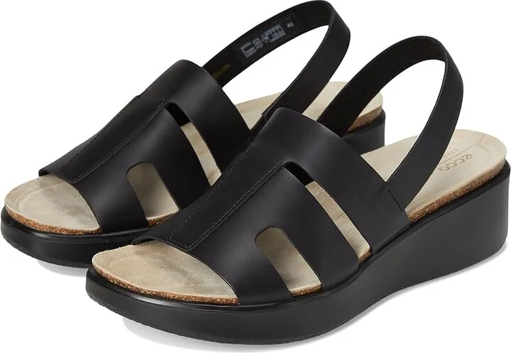 ECCO Flowt Wedge Cork Oasis Sandal Women's Sandals Black : EU 41 (US Women's 10-10.5) M, Leather
