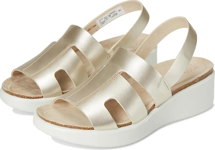ECCO Flowt Wedge Cork Oasis Sandal Women's Sandals Pure White Gold/Pure White Gold : EU 36 (US Women's 5-5.5) M, Leather