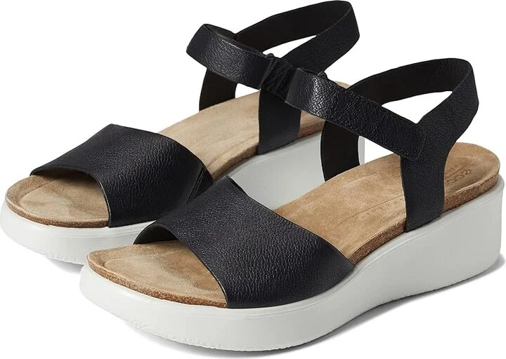 ECCO Flowt Wedge Cork Sandal Women's Shoes Black : EU 36 (US Women's 5-5.5) M, Suede